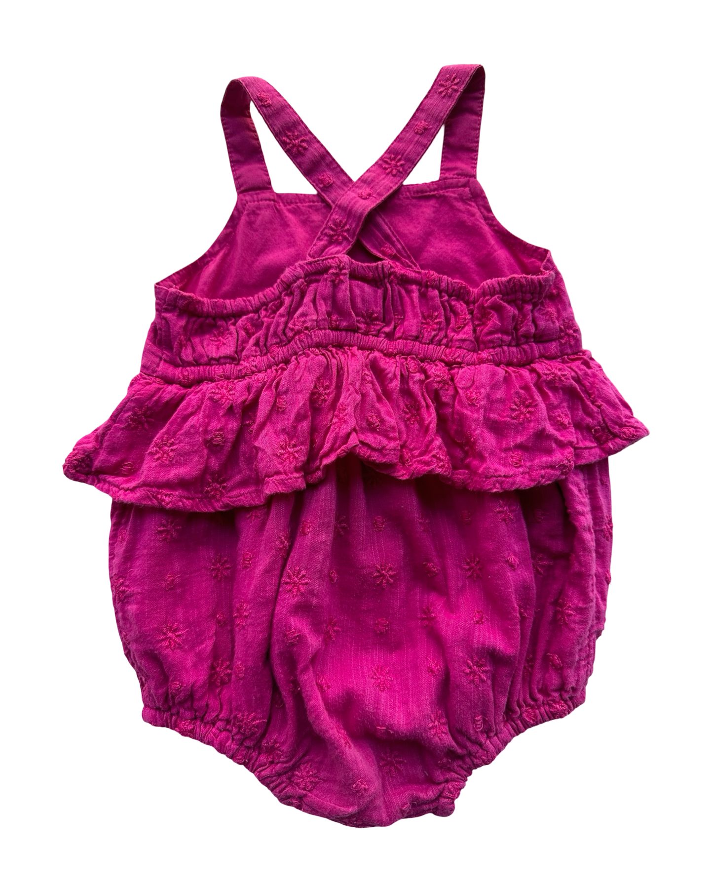 12M-18M Baby Girl Old Navy Floral Embroidered Solid Cross-Back Peplum Romper.