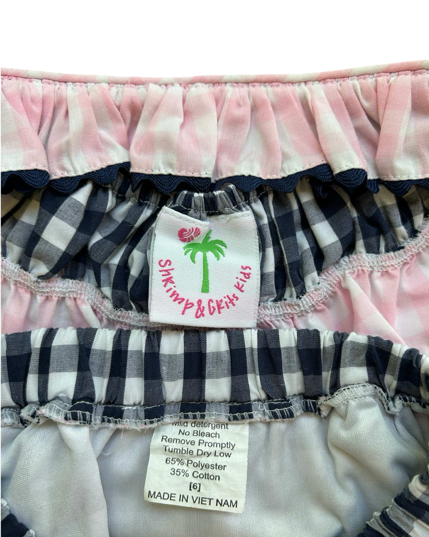 6T Toddlers Girls Shrimp & Grits Smocked And Gingham Pattern Swimsuit Two Pieces Set