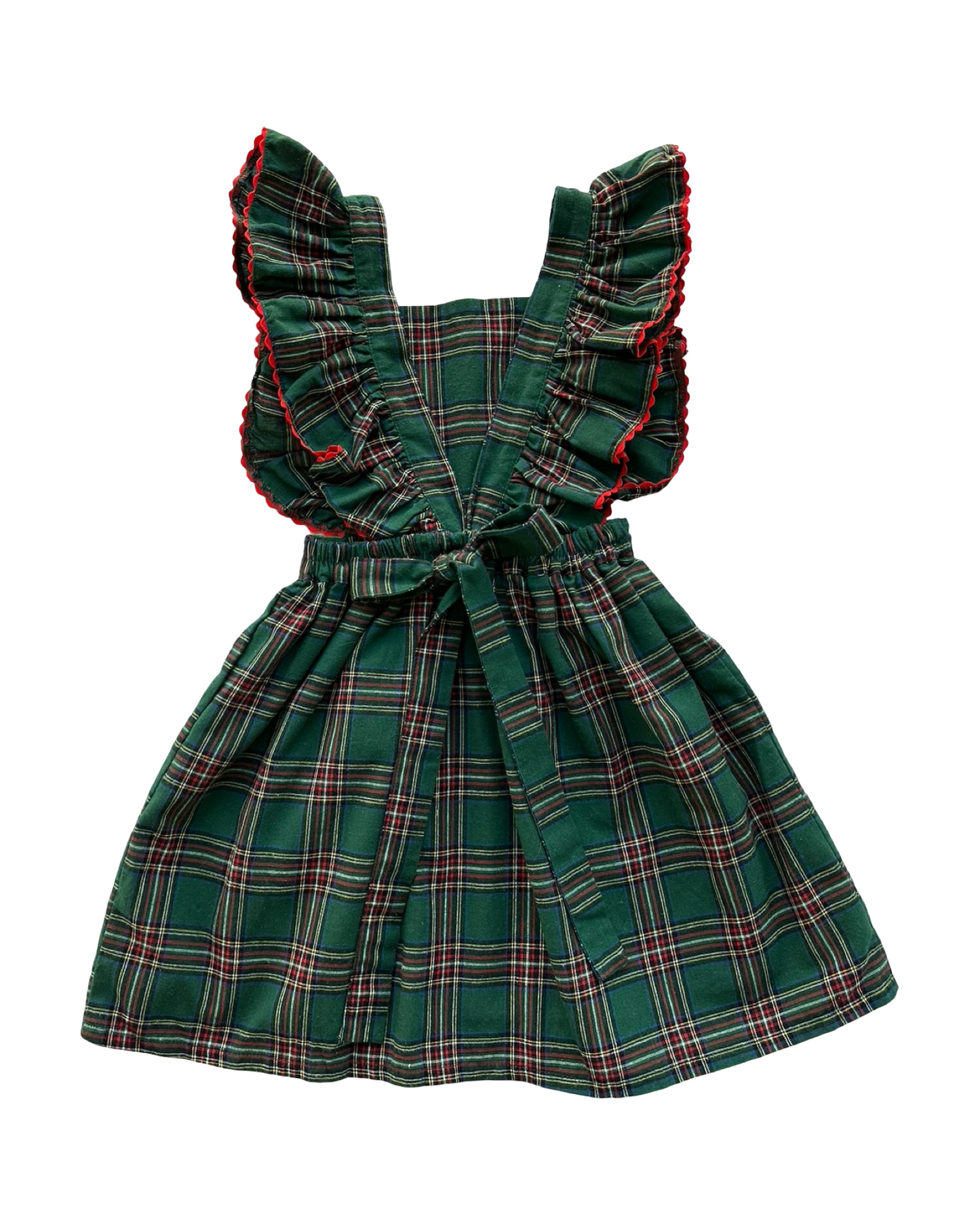 4T Toddler Girls Elfie London Christmas Plaid Sleeveless Ruffle Trim Pinafore Dress