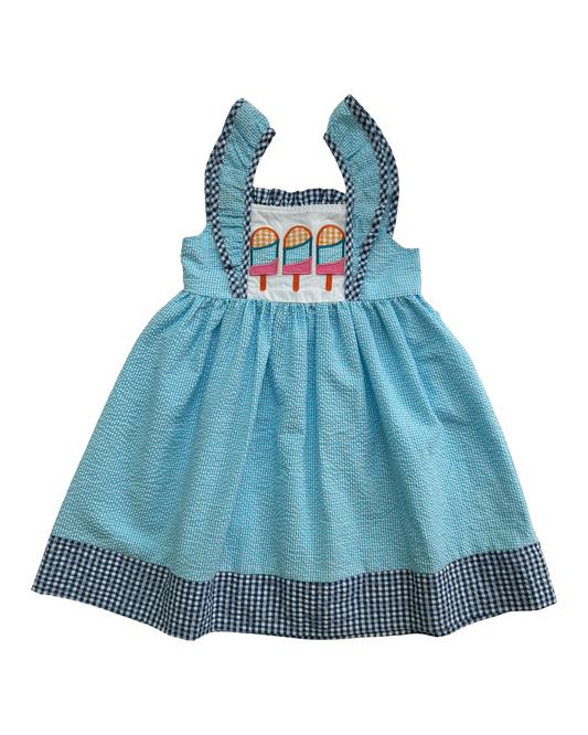 4T Toddler Girls Lil Cactus Blue Gingham Popsicle Smocked Sleeveless Dress