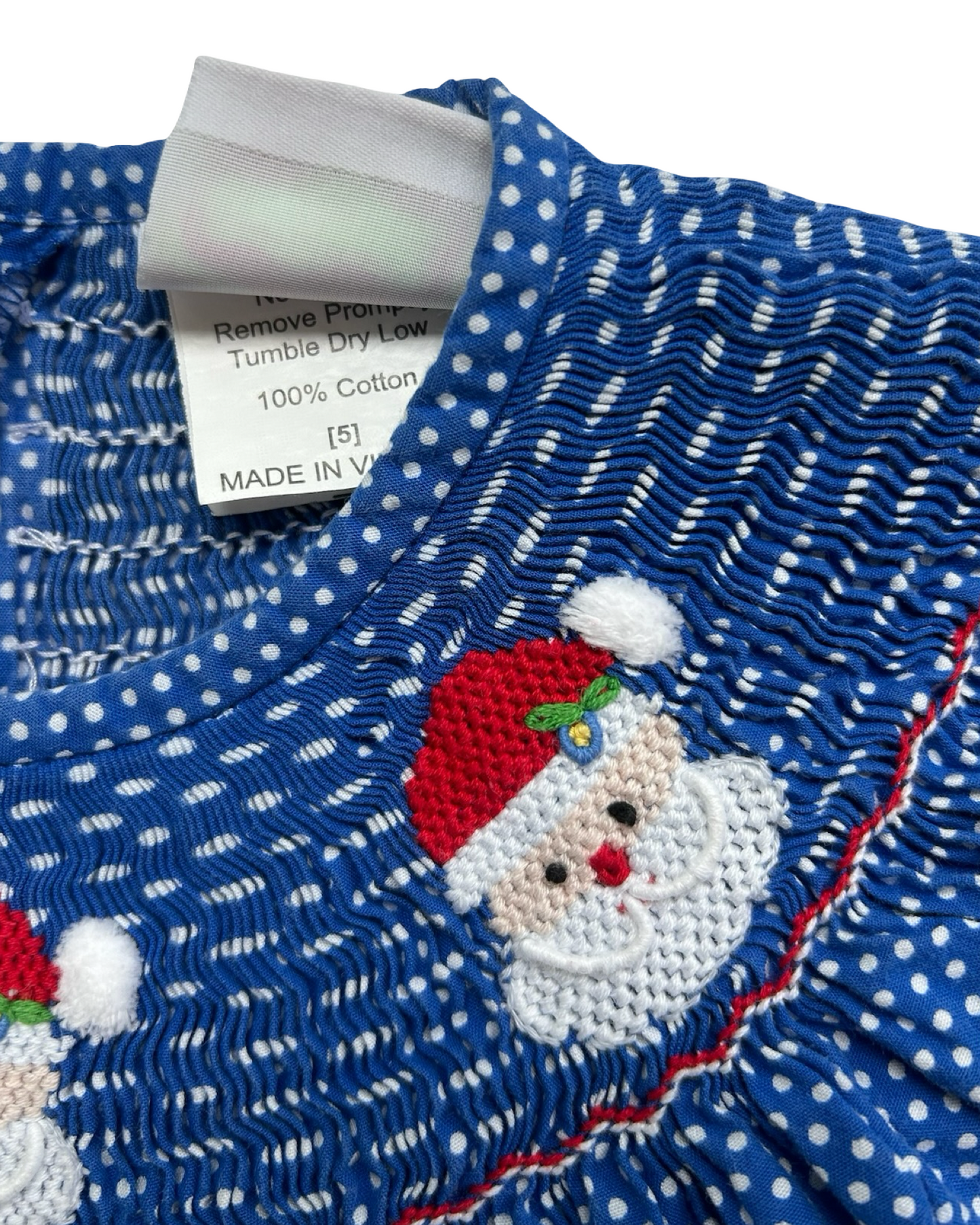 5T Toddler Girls Smocked Auctions Embroidered Christmas Santa Polka Dot Dress.