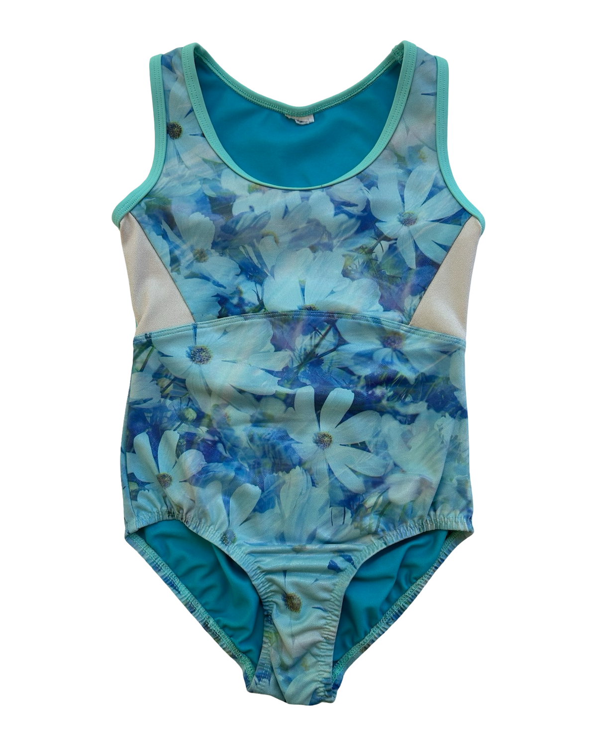 S 6T-7T Toddler Girl Cat & Jack Floral Foil Aqua Blue Gymnastics Dance Unitard Leotard.