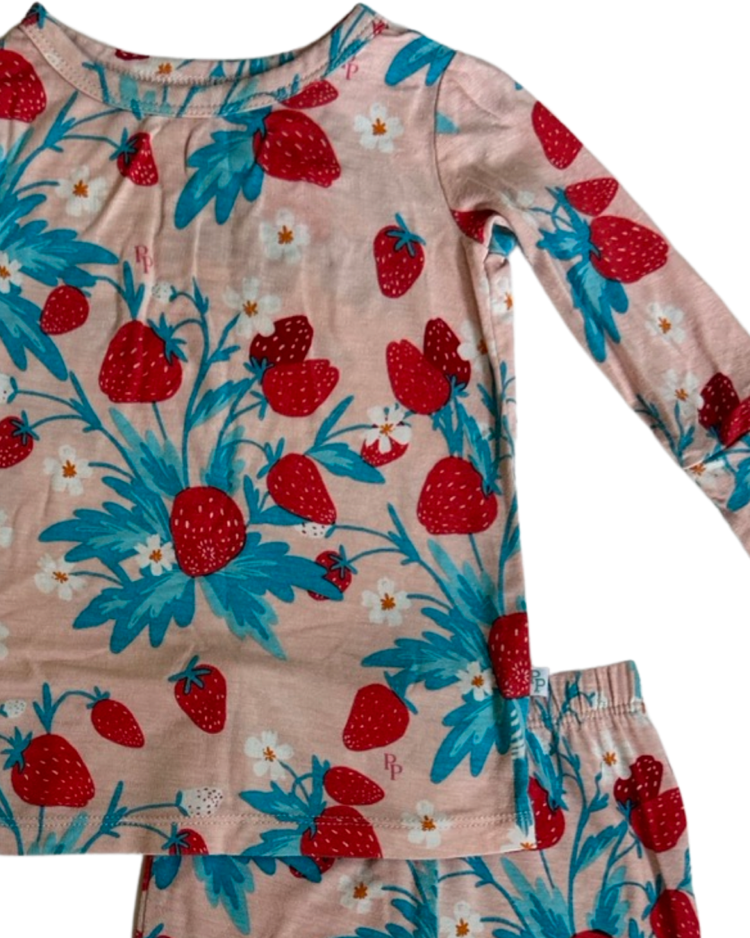 6-12M Baby Girl Posh Peanut Bamboo Strawberry 2pc Outfit / PJ Set