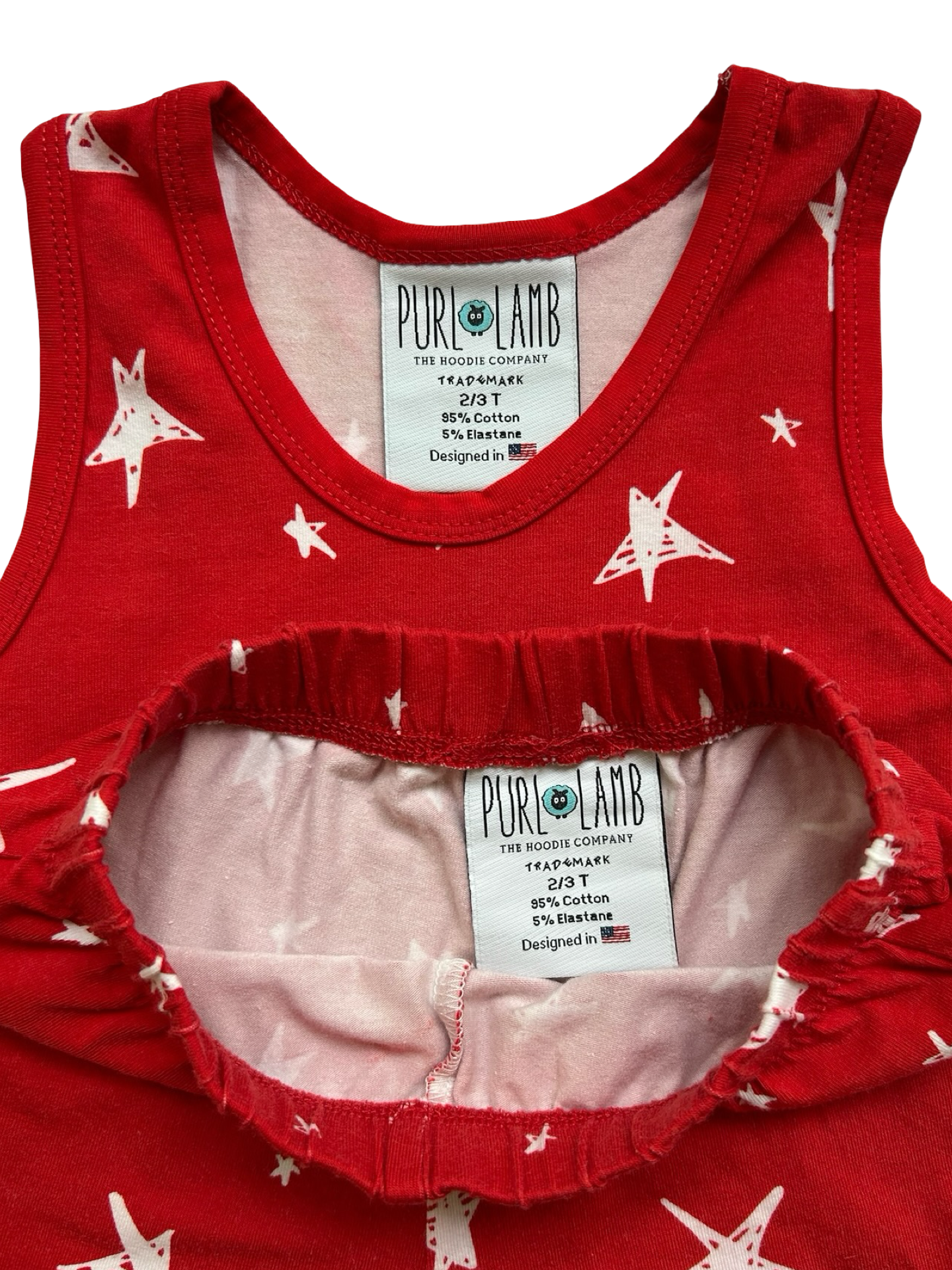 2T-3T Toddlers Girls Purl Lamb Red, Stars ⭐️ White Shirt Top And Short 2 Piece Set.