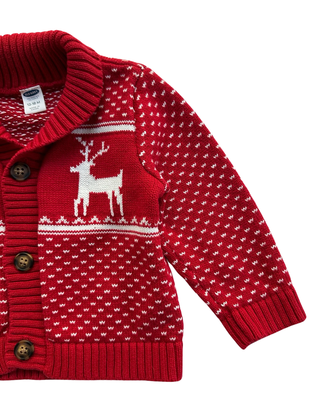 12-18M Baby Boy Red Old Navy Christmas Reindeer Cardigan Sweater