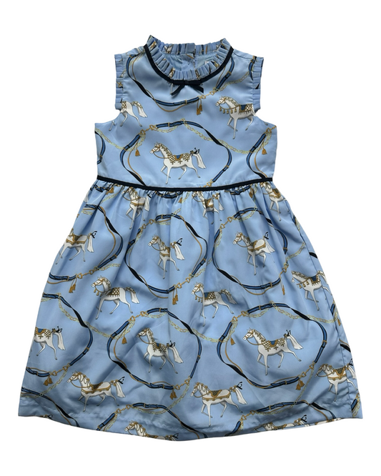4T Toddler Girl Janie & Jack Blue Equestrian Horse Dress