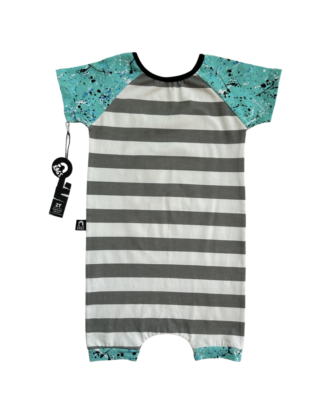 2T Toddler Boy / Girl RAGS to Raches Abracadabra Gray Striped Shortie Romper