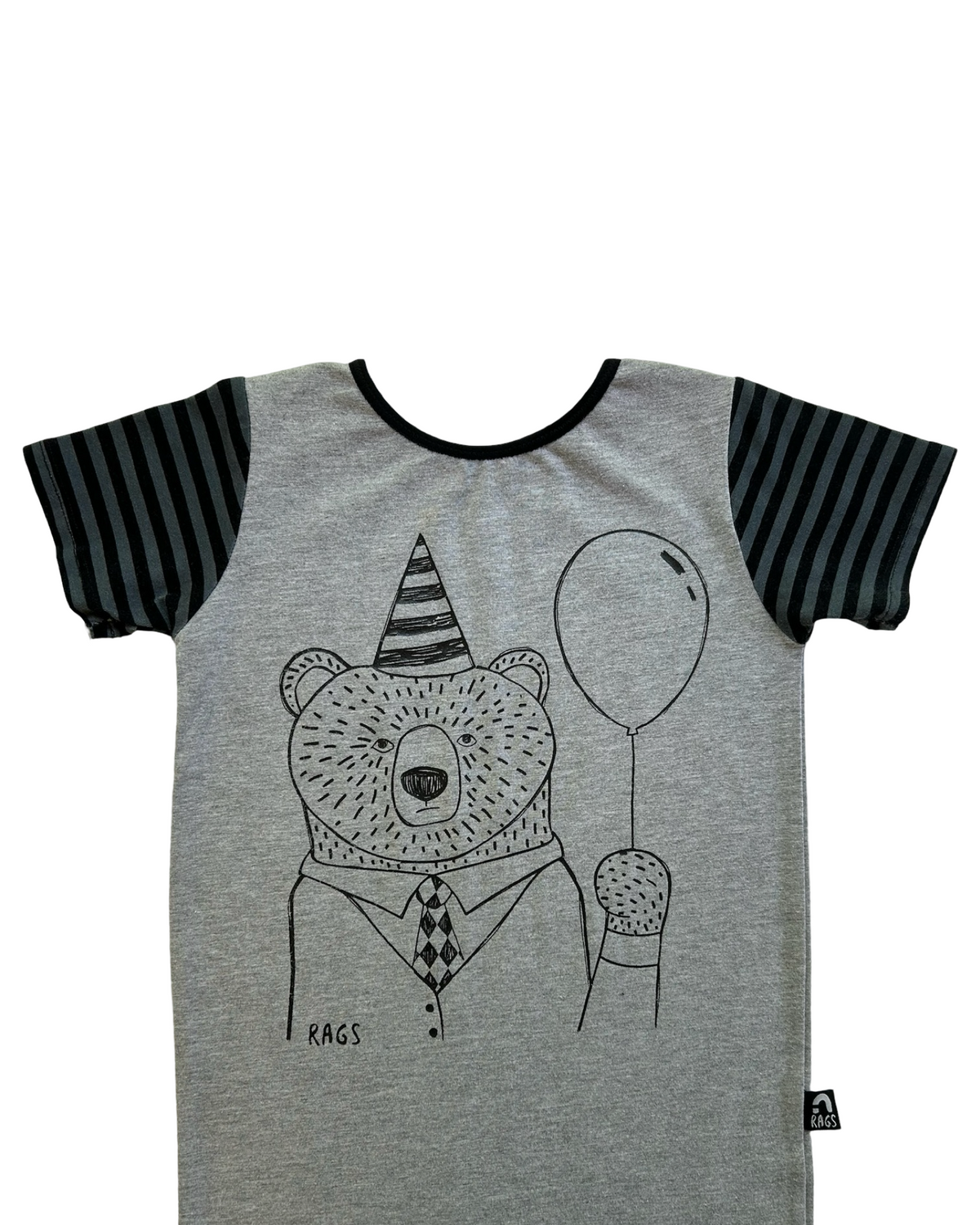 3T /4T Toddler Boy Gray RAGS to Raches Birthday Bear Romper