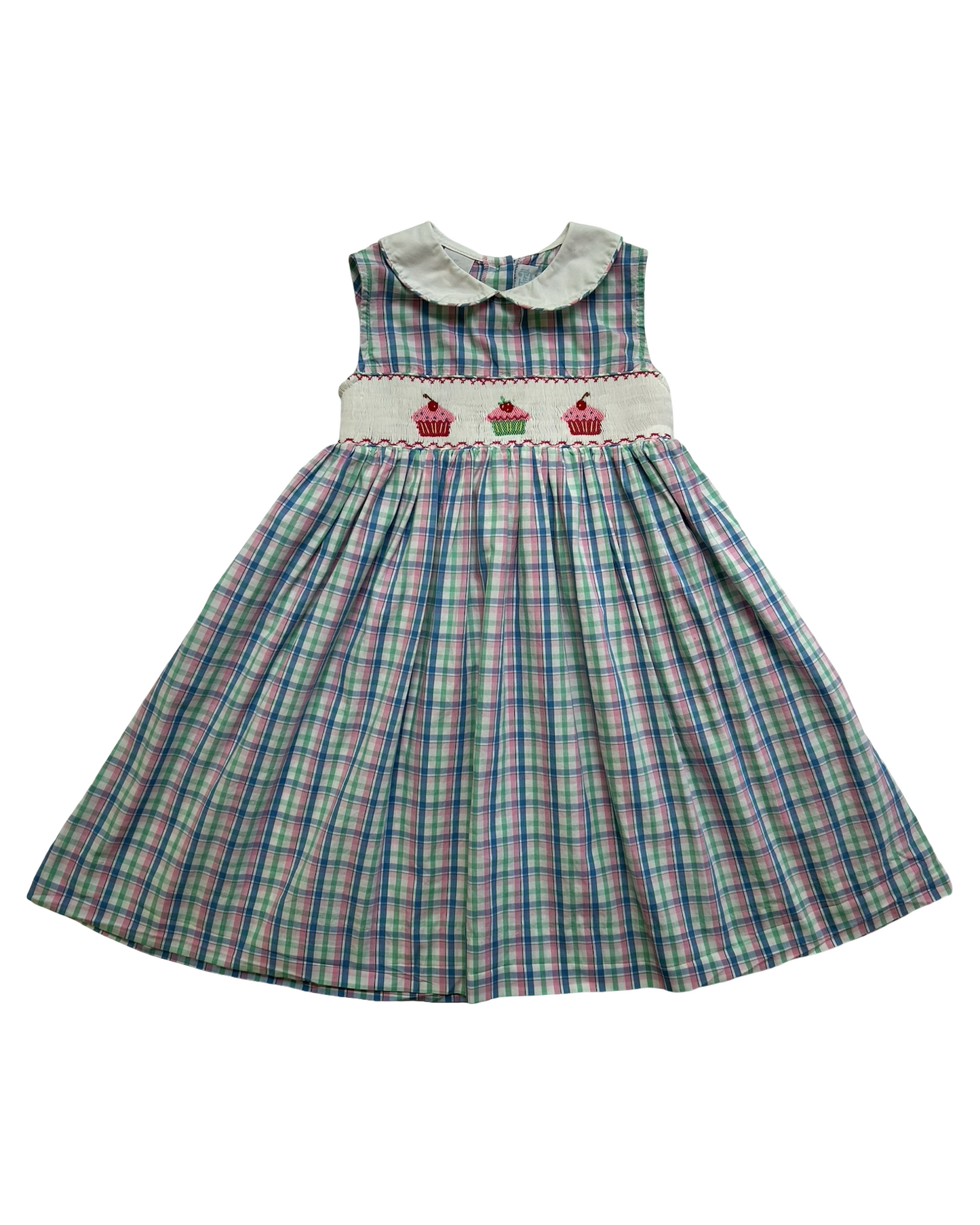4T Toddlers Girls Bell Terrell By Johnston Plaid, Cupcake 🧁Embroidered Smocked Dress.