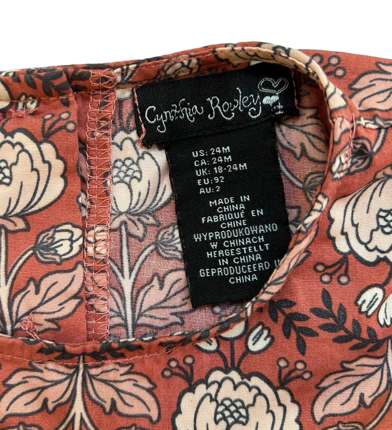 24M Cynthia Rowley Baby Girls Shirt Orange Floral Pleaded Long Sleeve.