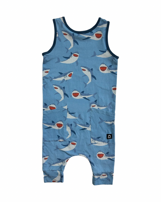 2T Toddler Boy RAGS to Raches Blue Shark Tank Romper