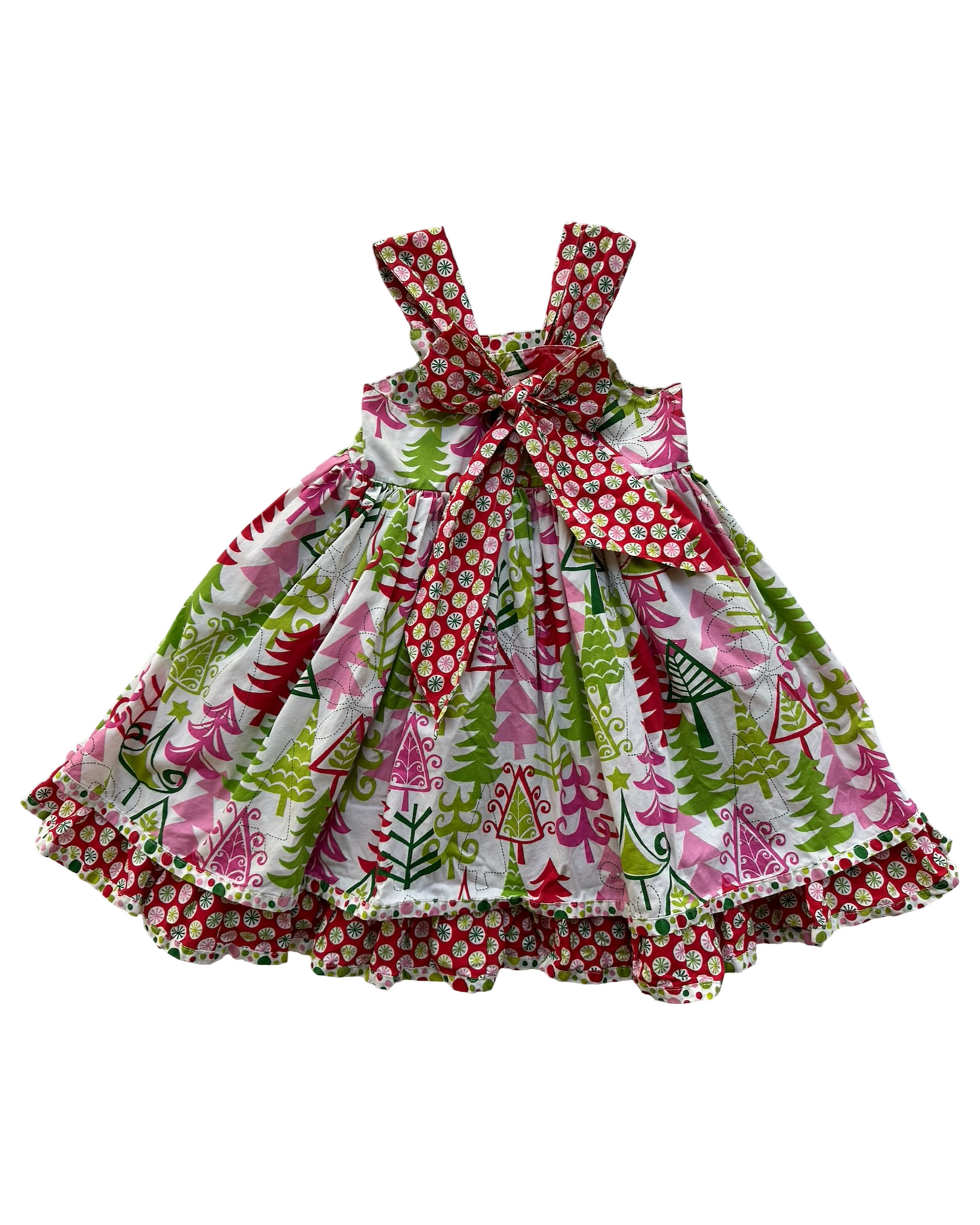 5T Toddler Girl Jelly The Pug Christmas Tree Sassy Ruffle A-Line Dress