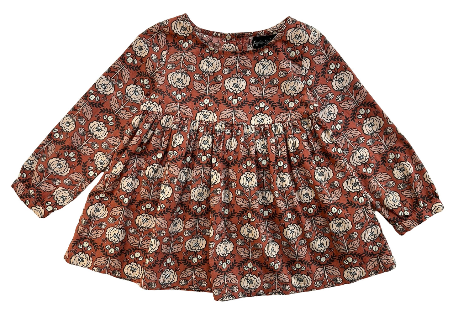 24M Cynthia Rowley Baby Girls Shirt Orange Floral Pleaded Long Sleeve.