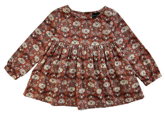 24M Cynthia Rowley Baby Girls Shirt Orange Floral Pleaded Long Sleeve.