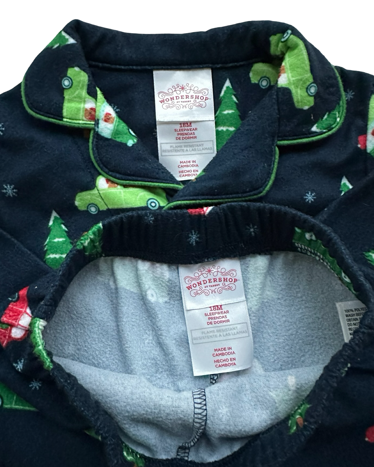 18M Baby Boy Wondershop Flannel Cars 🛻 & Christmas Tree 🎄 Nightwear 2 Pieces Pajama  Set