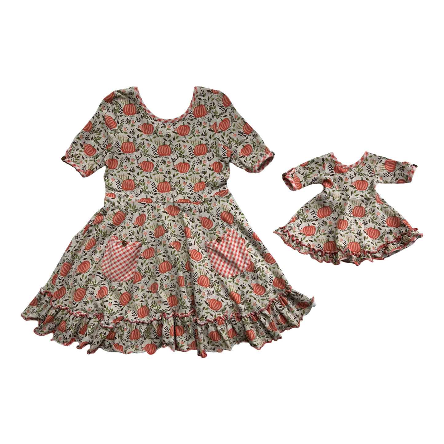 5T Toddler Girl / 6x Girls Shrimp & Grits Serendipity Pink Pumpkin Twirl Dress With Matching Doll Dress