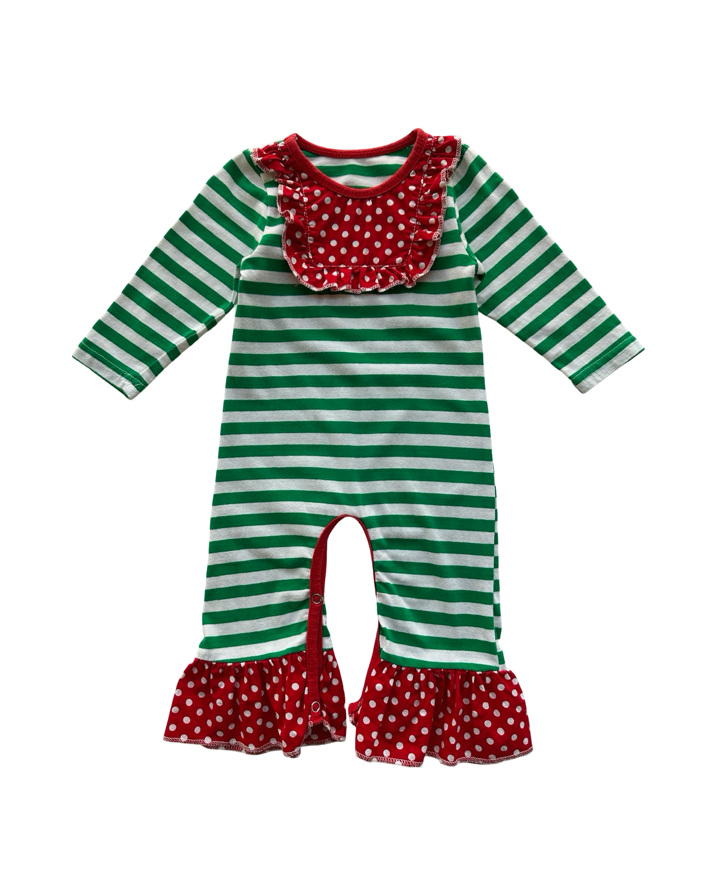 NB - 0-3M Baby Girl Christmas Striped And Polka Dots Romper