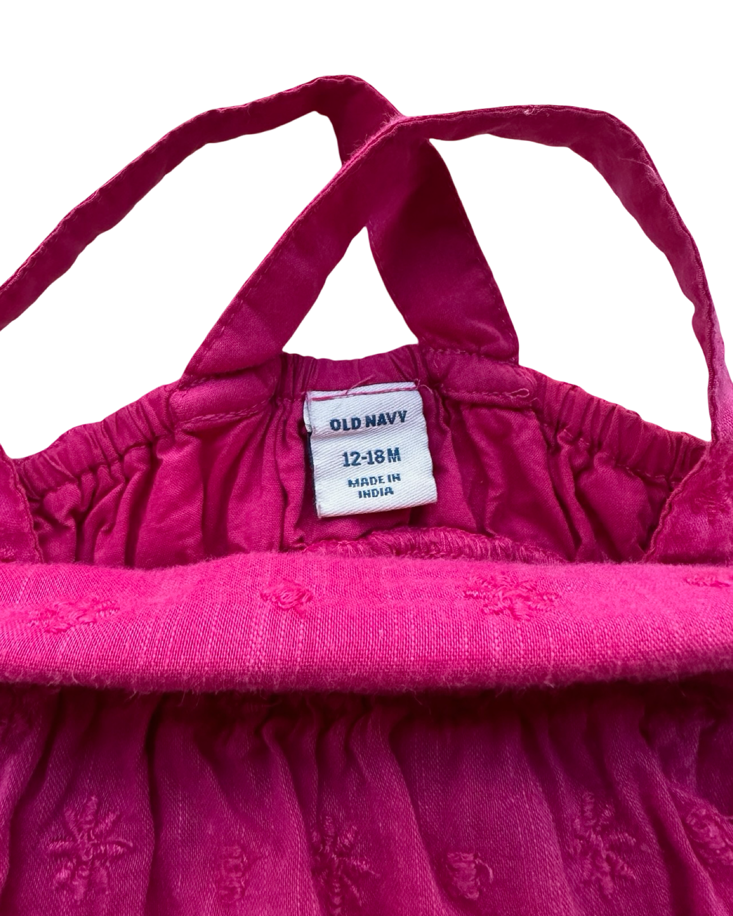 12M-18M Baby Girl Old Navy Floral Embroidered Solid Cross-Back Peplum Romper.