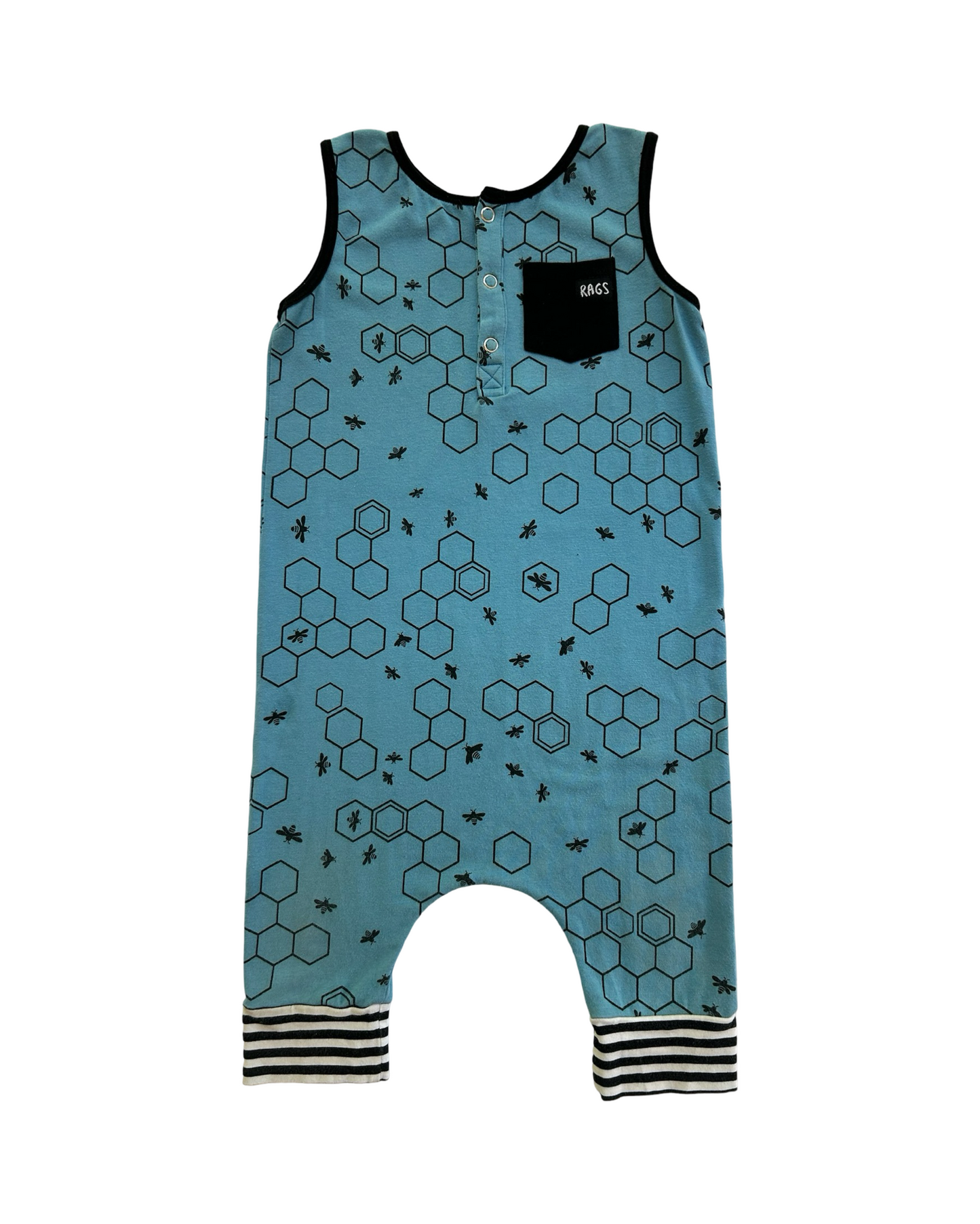3T /4T Toddler Boy / Girl RAGS to Raches Blue Honeycomb Bee Tank Shortie Romper