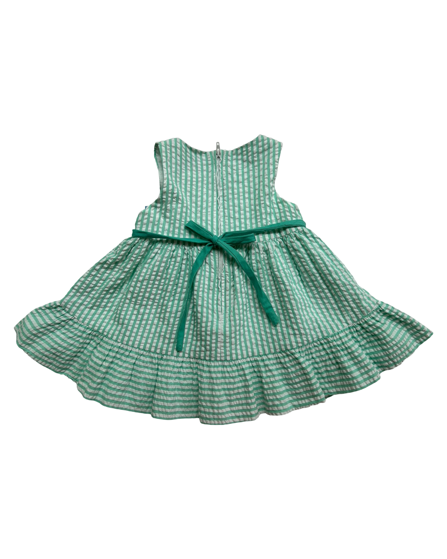 12M Baby Girls Florence Eiseman Green Gingham Appliqué Flowers 🌸🌸🌸Dress