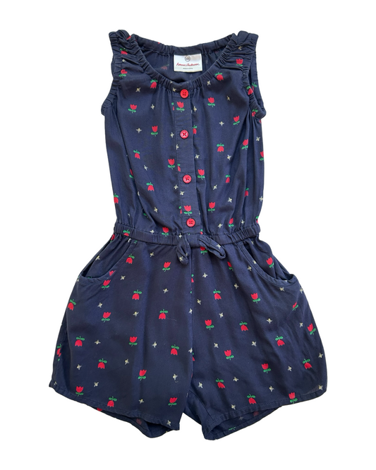 (100-cm) 4T Toddlers Girls Hanna Andersson Tulips 🌷 And Bee 🐝 Print Romper.