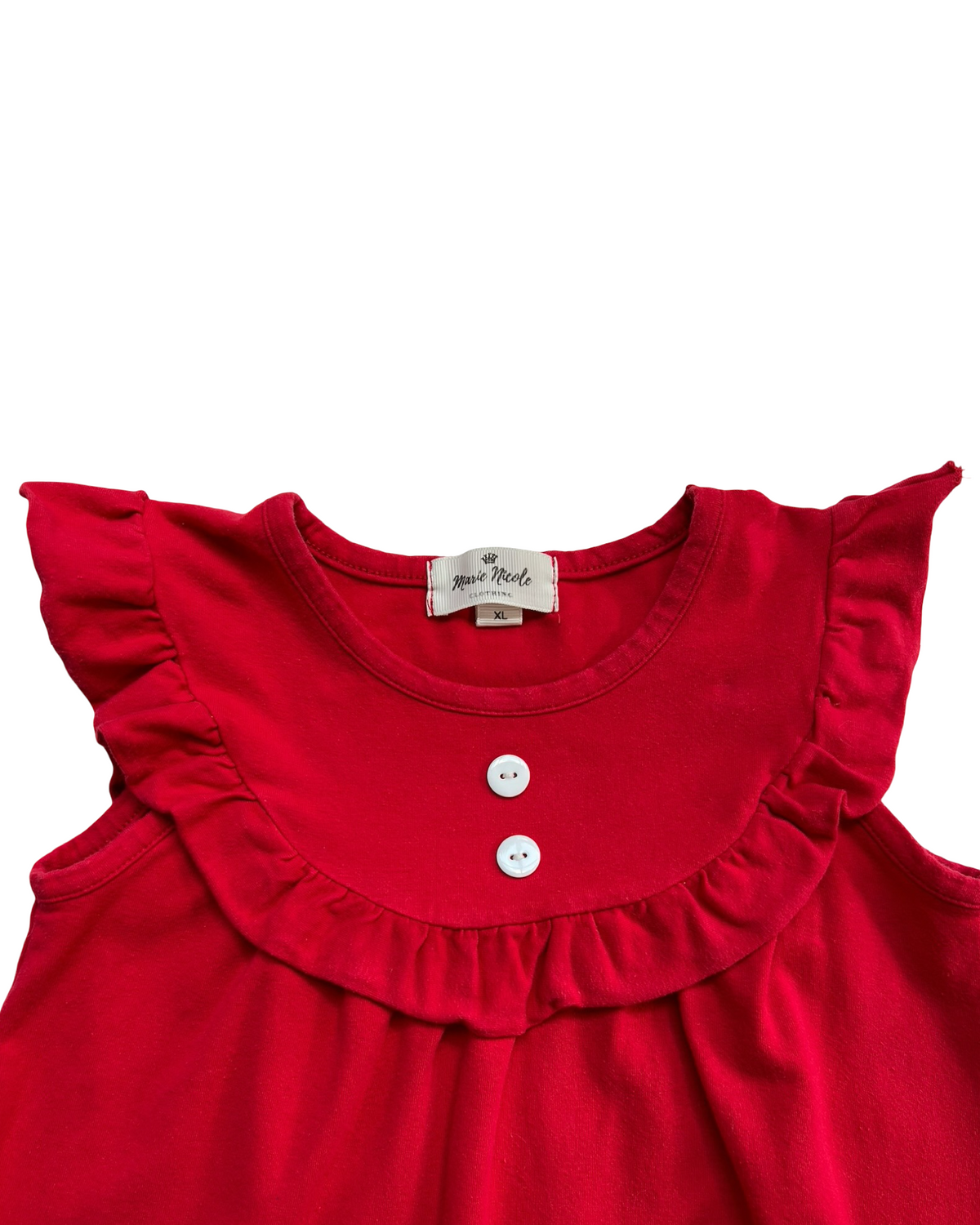 XL 6T Toddler Girls Marie Nicole Clothing Set 3 Piece, Dots Watermelon 🍉 Embroidered Dress, Cow Appliqué Dress And Red Ruffle Shorts.