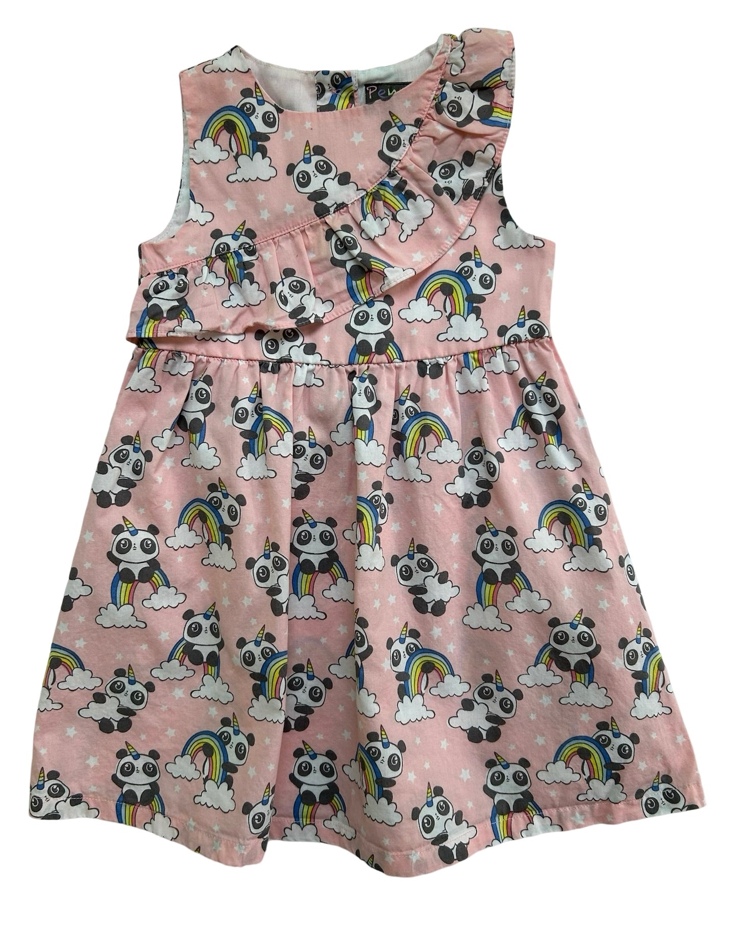 2T Toddler Girls Penny M Sleeveless Panda / Rainbow Dress.