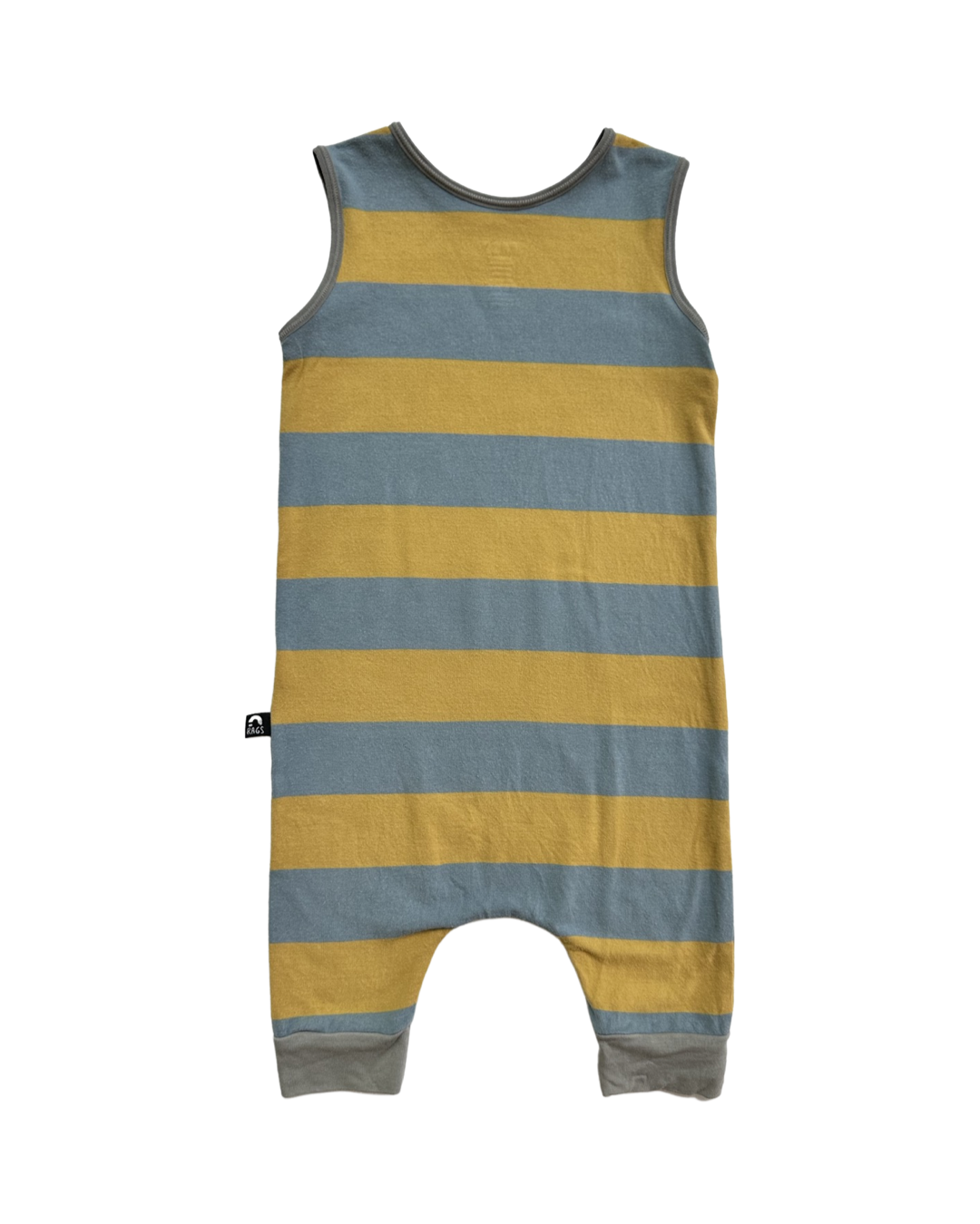 18-24M Baby Boy RAGS to Raches Blue / Mustard Yellow Striped Duh Tank Romper