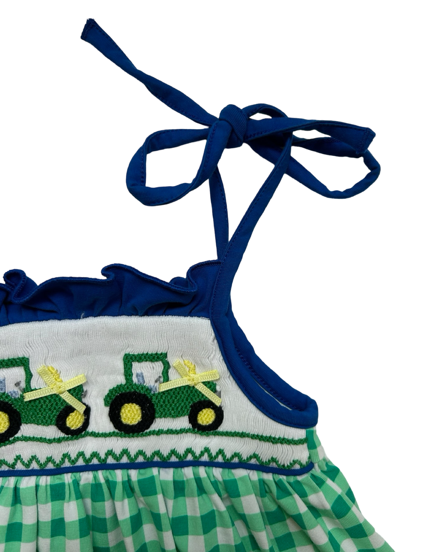 24M Baby Girls Sugar Dumplin Gingham Embroidered Tractors 🚜 🚜 🚜 With Diaper Cover. 2 Pieces Set.