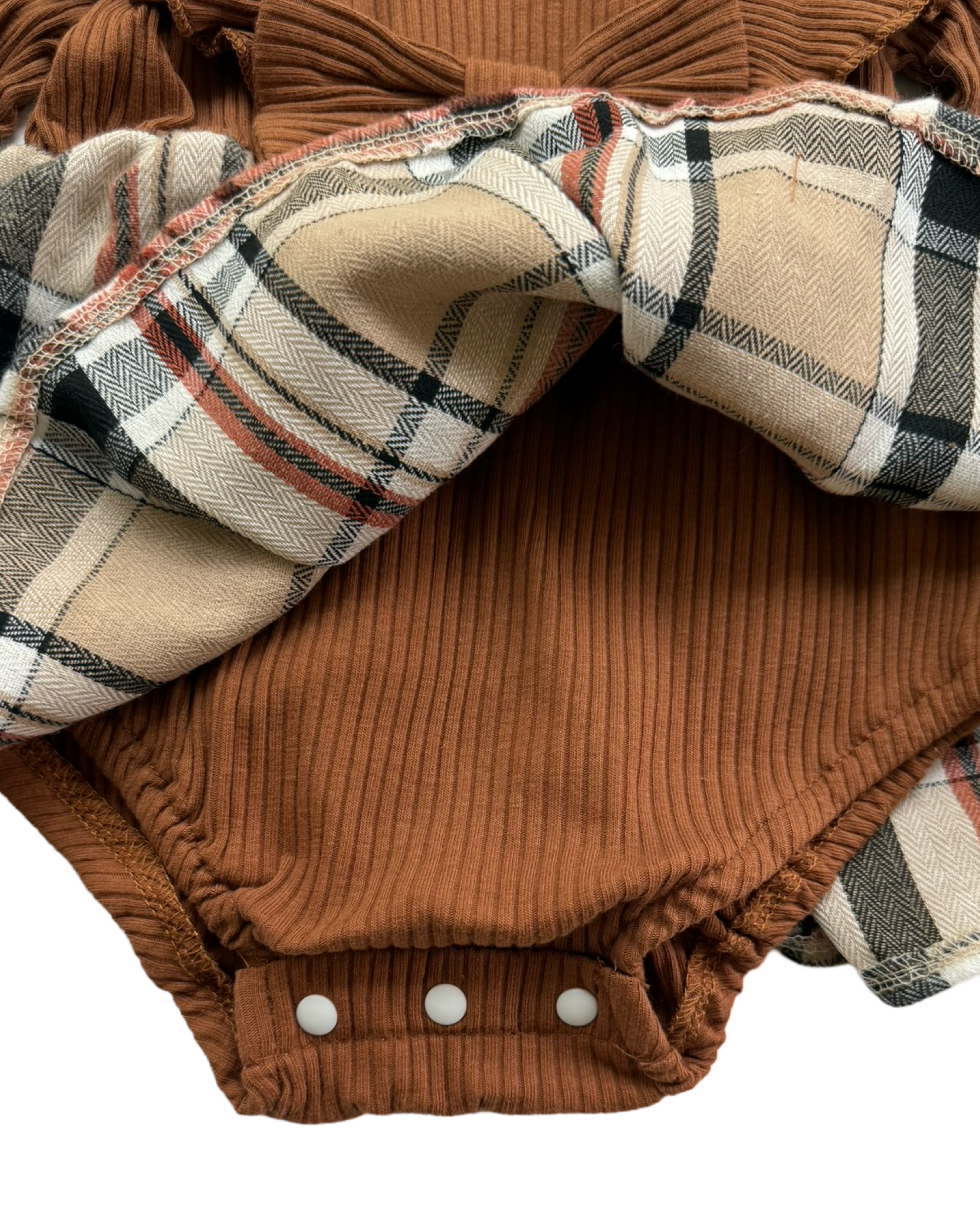 6M-9M Baby Girls Brown Plaid Fall Onesie Dress