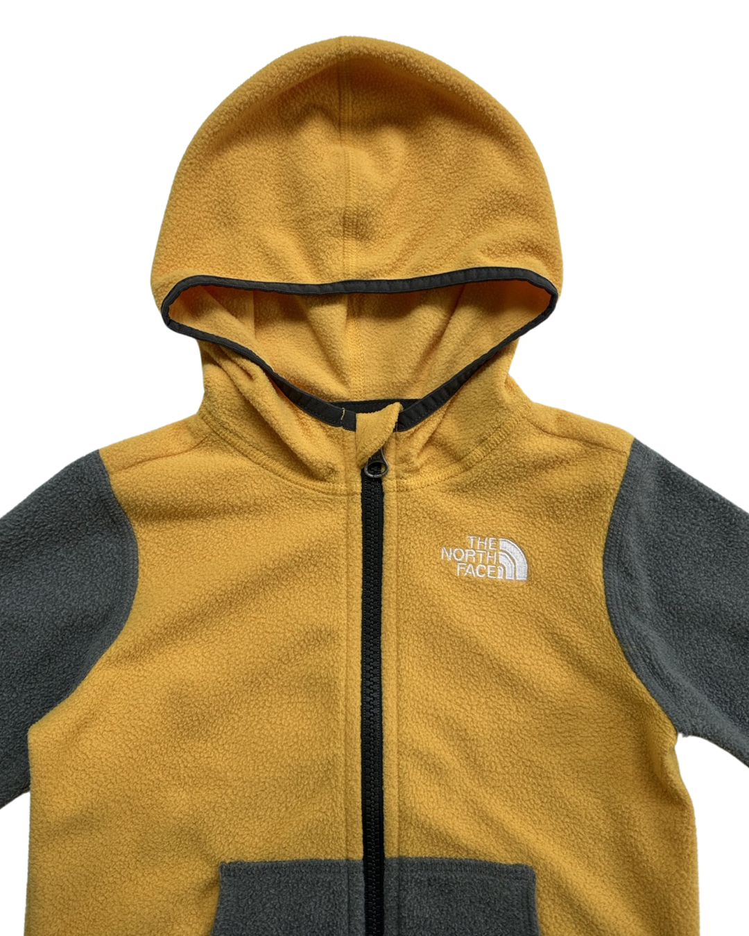 18M-24M Baby Boy The North Face Glacier Yellow / Gray Fleece Zip Up Hoodie Jacket