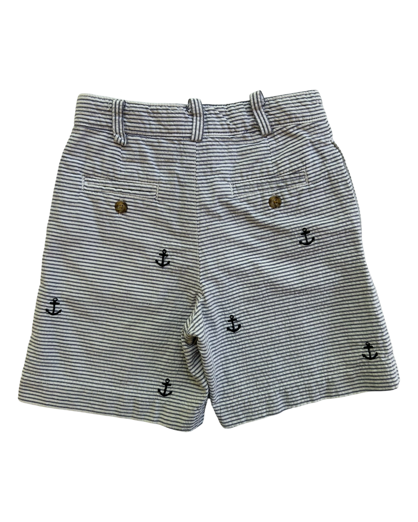 3T Toddler Boy Boutique T.F. Laurence Blue Striped Seersucker Anchor Shorts
