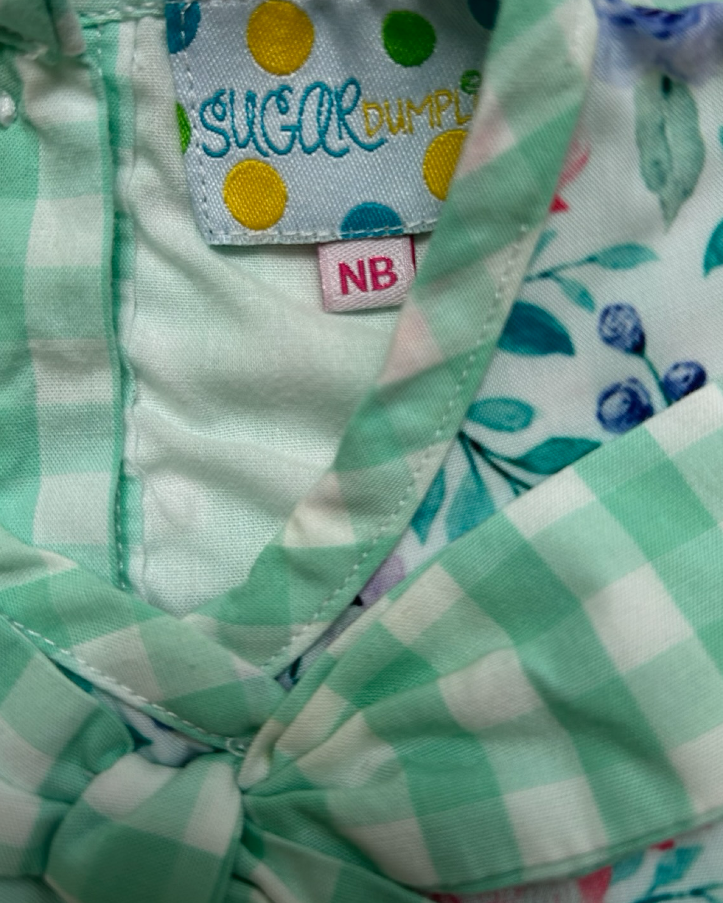 NB Baby Girls Sugar Dumplin Gingham Floral 🌺 🌸Romper