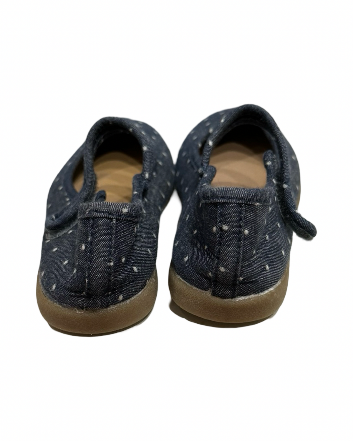 9C Toddler Girl Old Navy Mary Jane Chambray Denim Polka Dot Flats Shoes