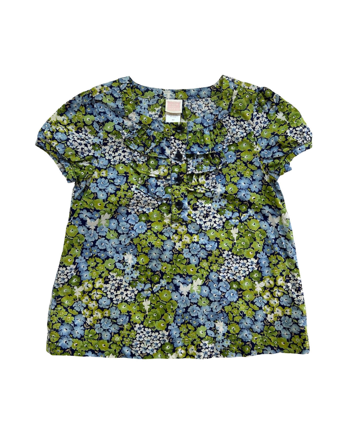 4T Toddlers Girls Janie & Jack Enchanted Garden Ruffle Floral Fairy Short Sleeve Top Blouse.