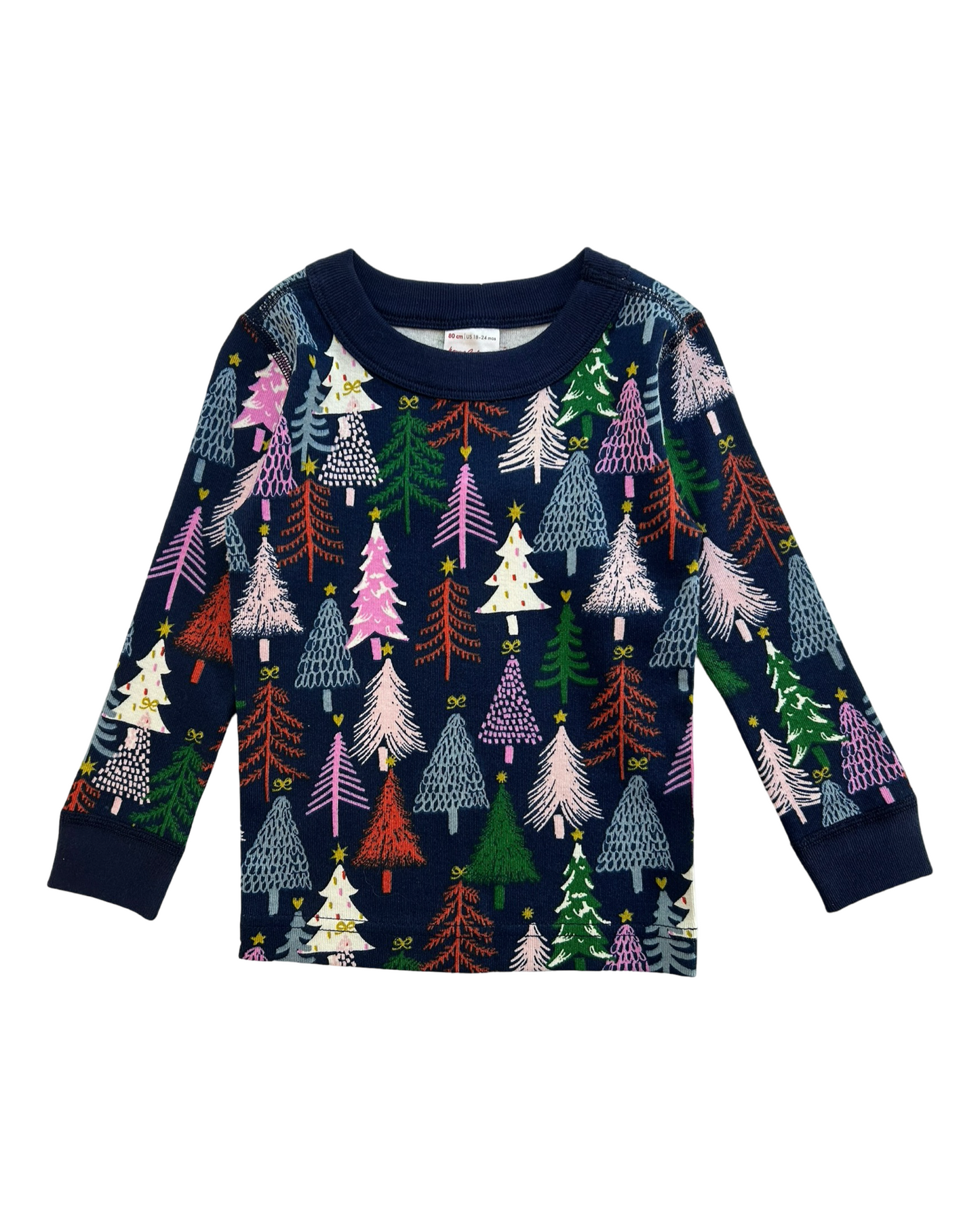 18-24M Baby Girl Hanna Andersson Long Sleeve Blue Colorful Christmas Tree PJs
