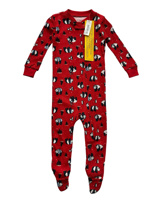 12M Baby Boys Amazon Essentials Red Winter Print Footed Pajama NWT.