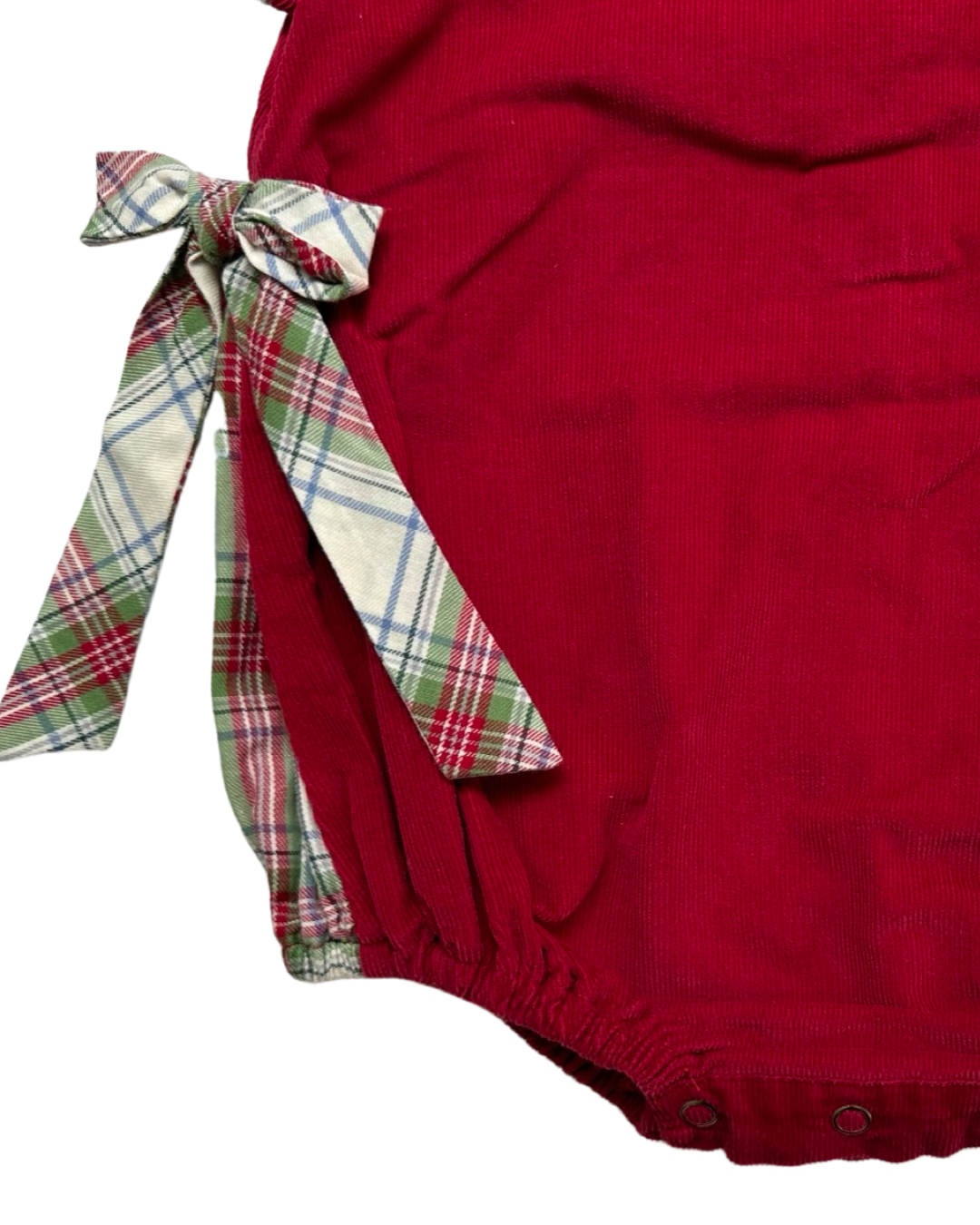 12M Baby Girl Red Corduroy Bella Bliss Holiday / Christmas Bubble with Plaid Bows