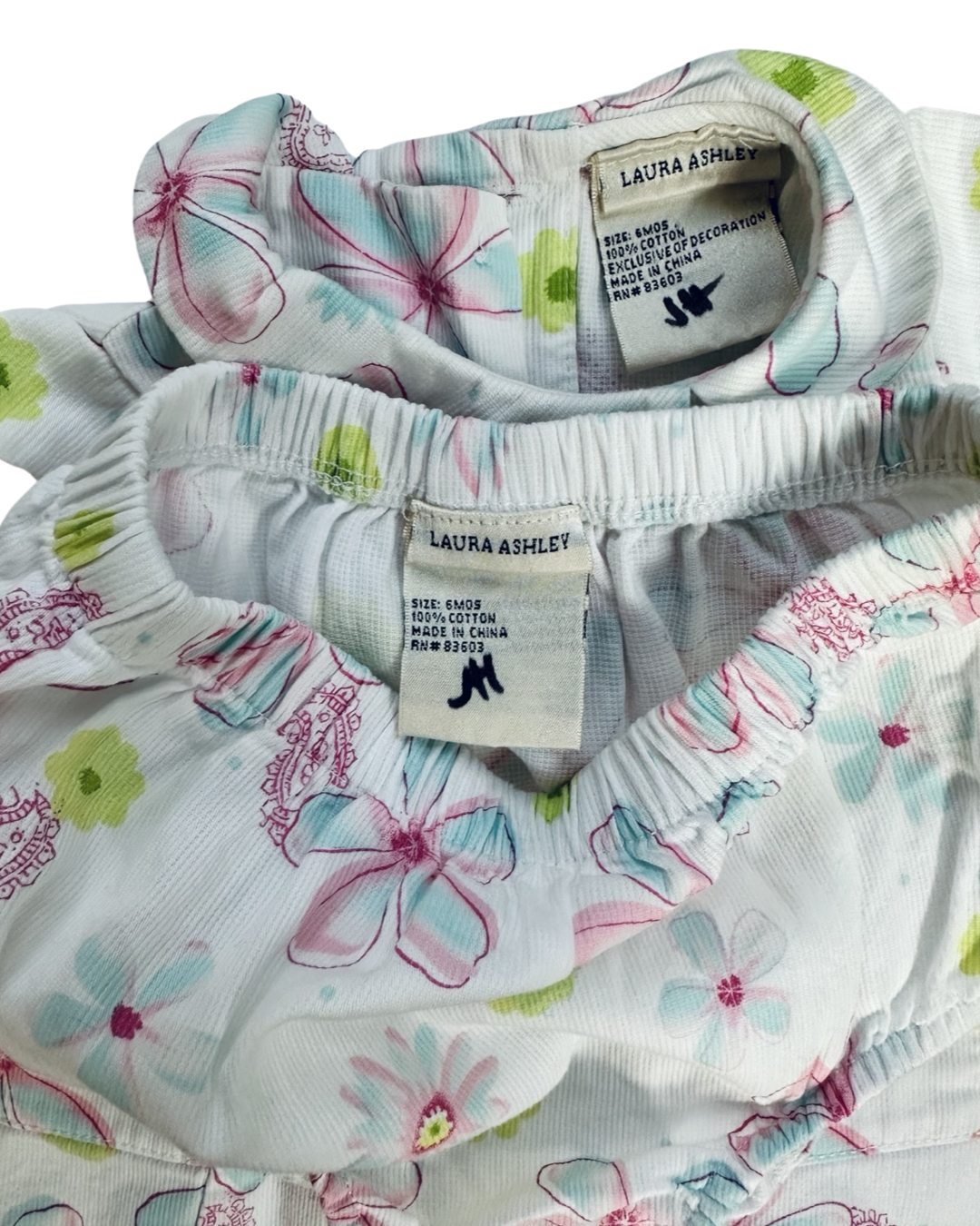 6M Baby Girl Laura Ashley White Collared Pink Floral Dress with Matching Bloomers