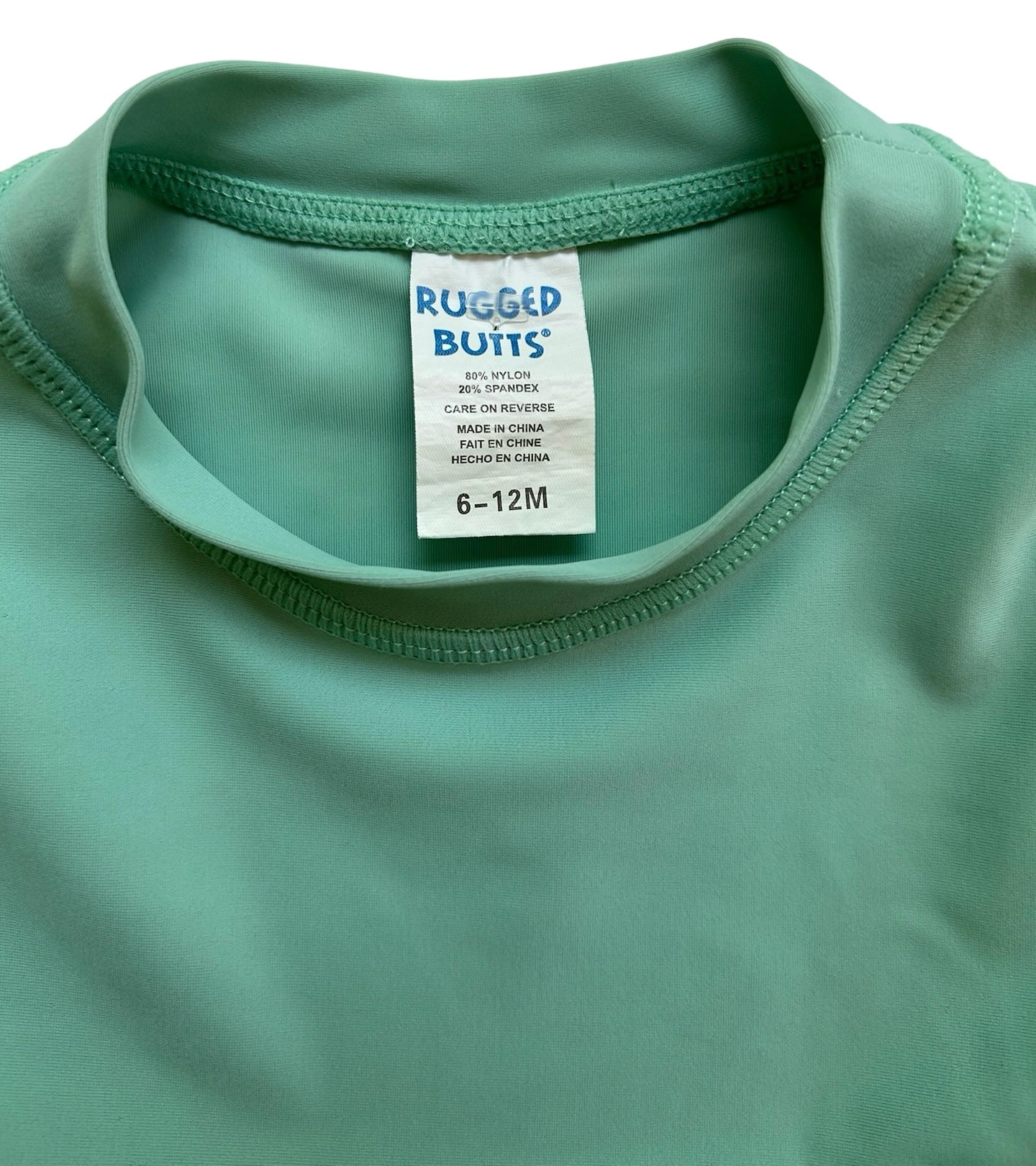 6-12M RuggedButts Baby Boy Green RashGuard Shirt Swimsuit.