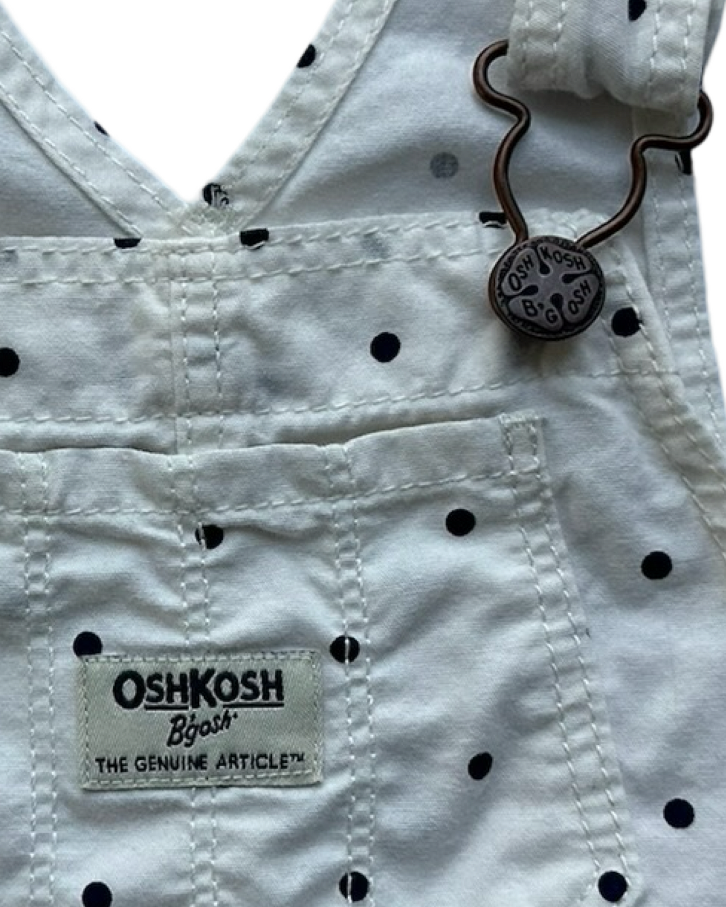 2T Toddler Girl OshKosh B’gosh White With Blue Polka Dots Short tall Overall
