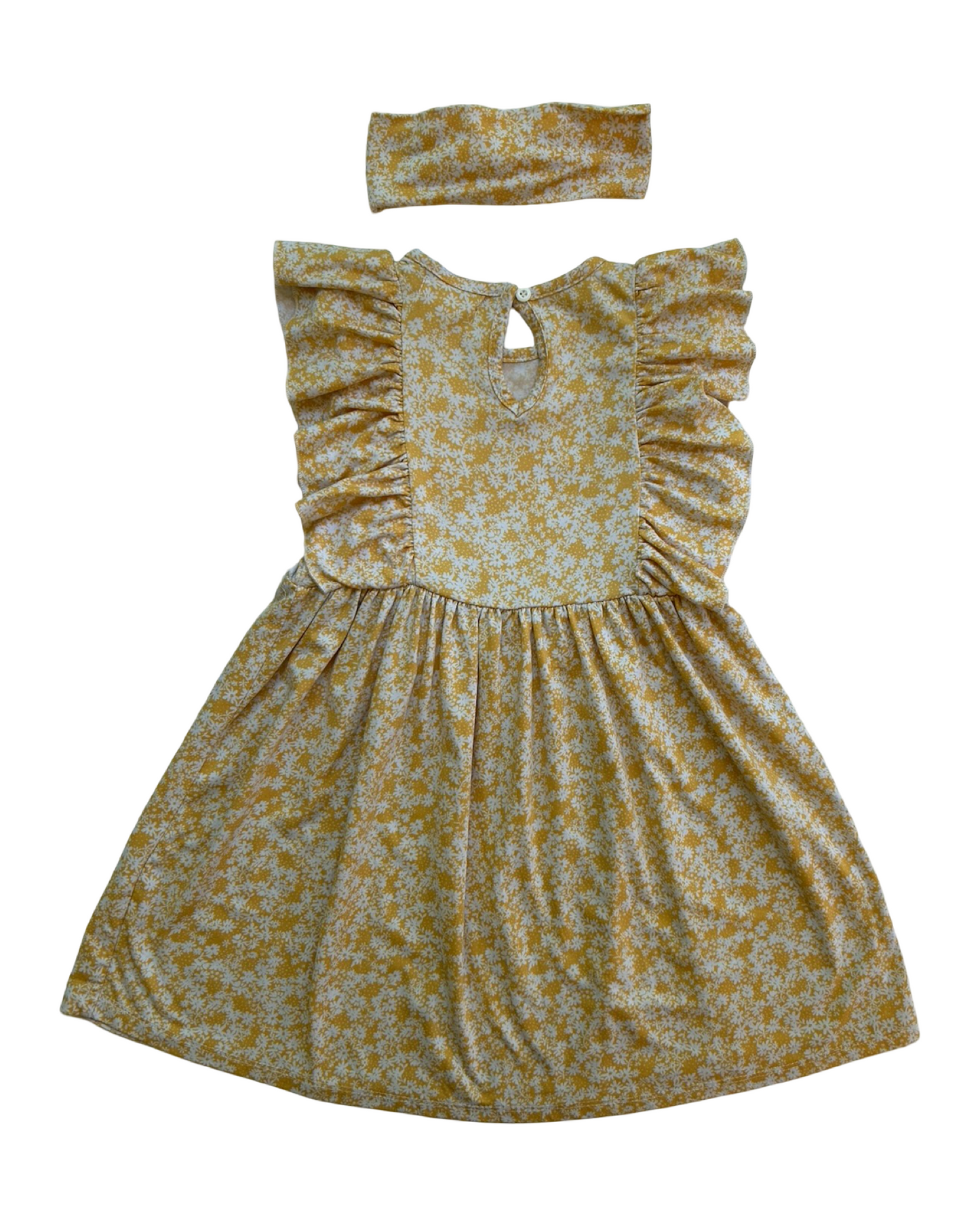 4T Toddler Girls Btween Yellow Floral Ruffle Sleeves With Headband, Dress