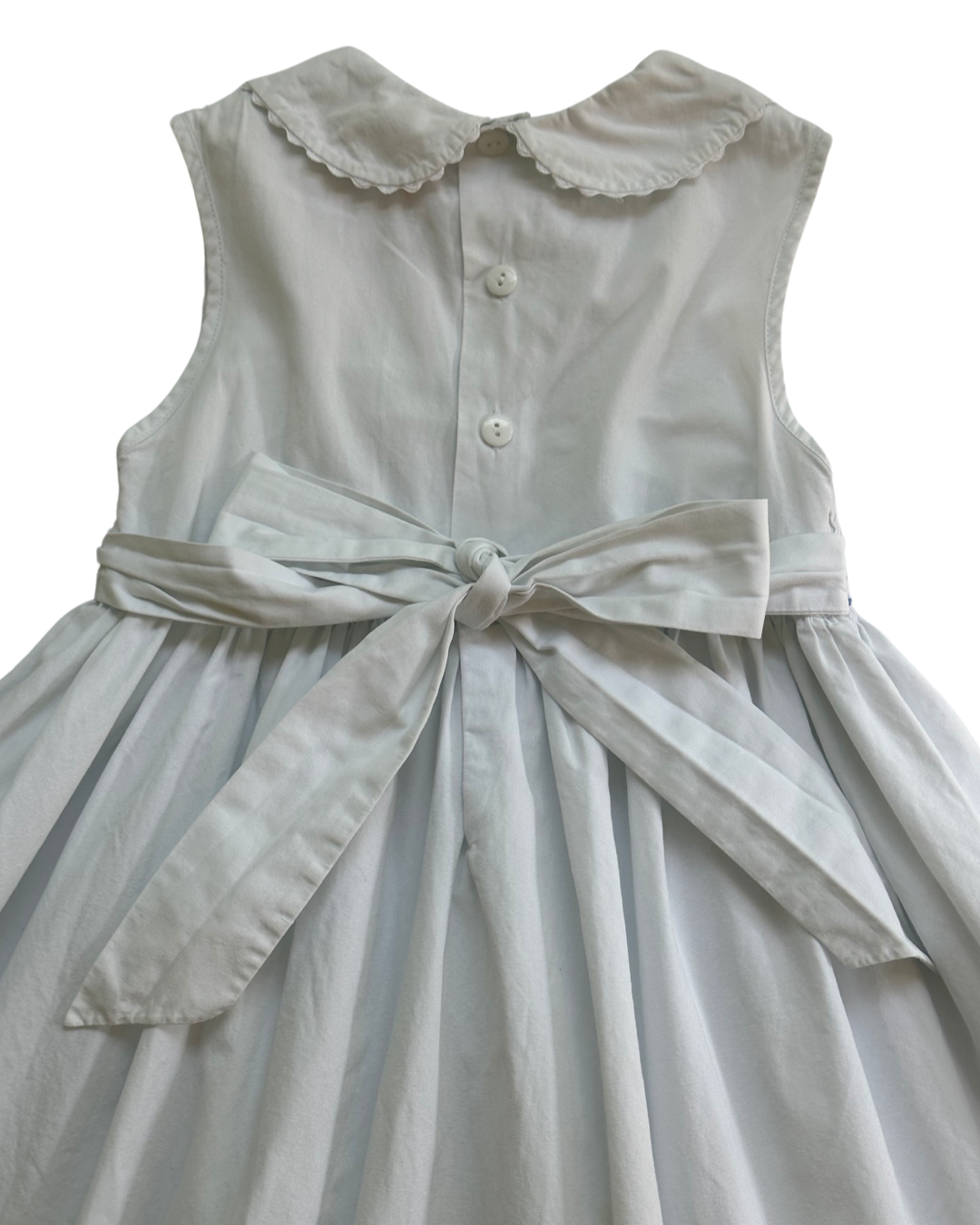 4T Toddler Girl Chocolate Soup White Smocked Dress with Blue Flowers