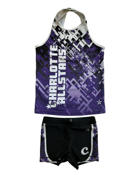 YXS 6 Youth Girls Cheerleaders Uniform Outfit Costume CHARLOTTE ALLSTARS Set 2 Piece.