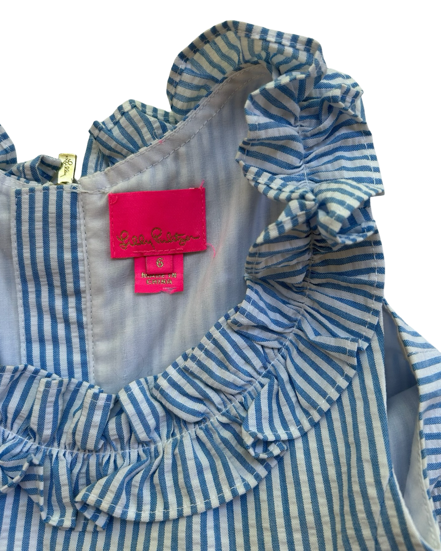 6 Toddler Girls Lilly Pulitzer Georgina Coastal Blue Seersucker Dress.