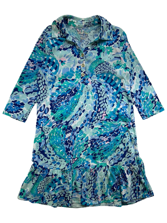 L (8-10 Years) Lilly Pulitzer Youth Girls Jane Shift 3/4 Sleeve Dress Deep Indigo With Zipper.