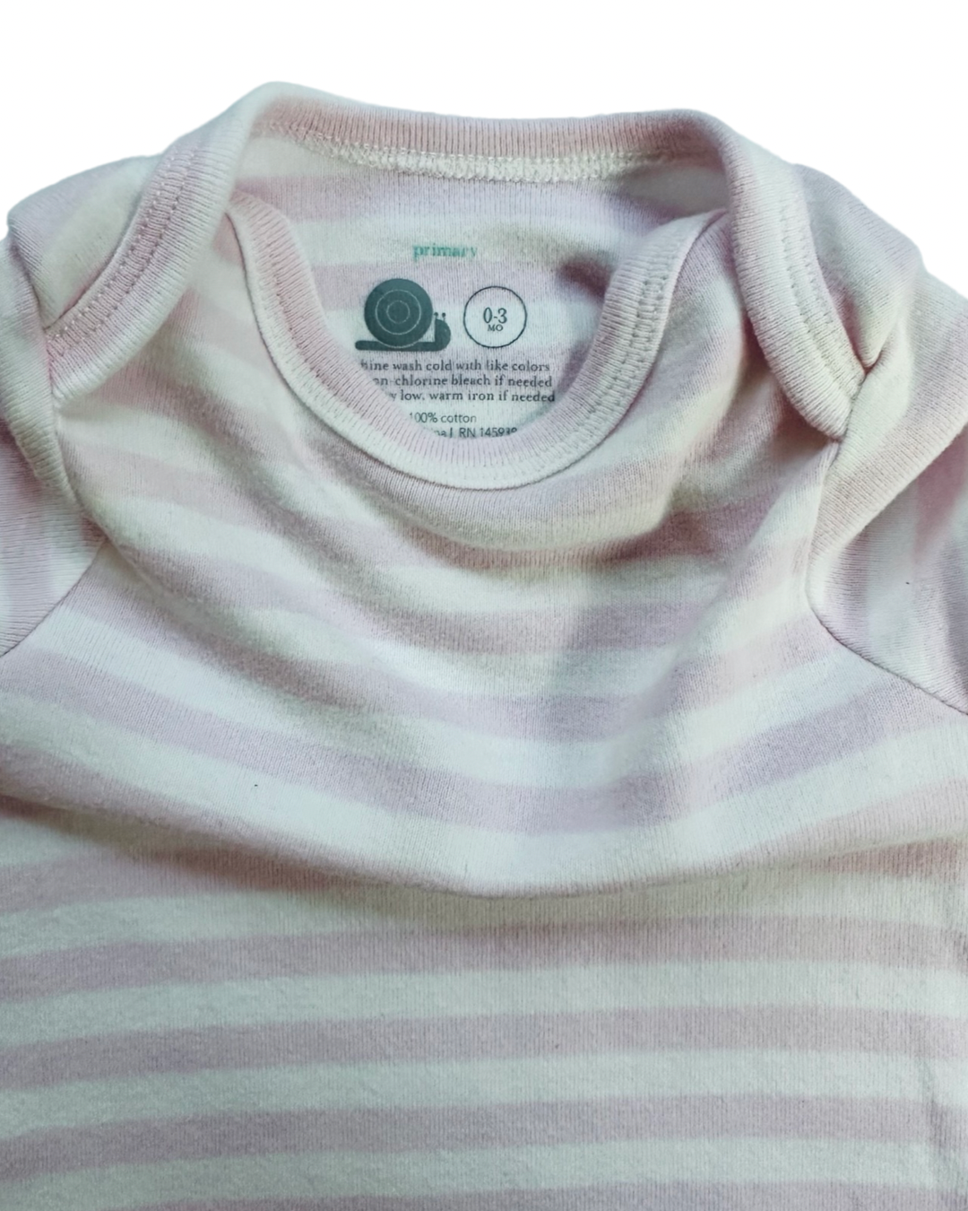 0-3M Baby Girl Pink & White Striped Primary Romper