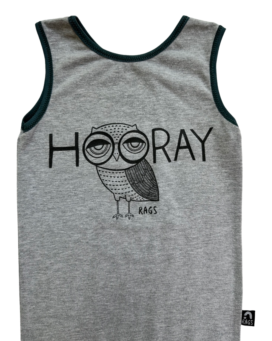 12-18M Baby Boy RAGS to Raches Gray Hooray Owl Tank Shortie Romper