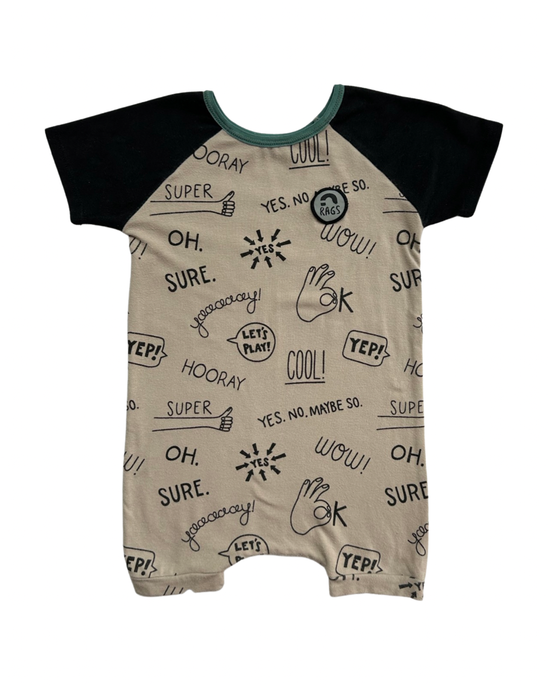 18-24M Baby Boy RAGS to Raches Positive Cool Yes Word Graffiti Shortie Romper
