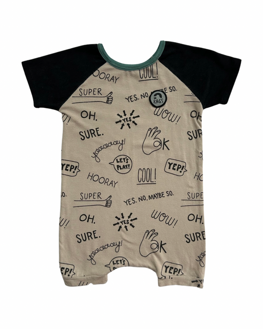 18-24M Baby Boy RAGS to Raches Positive Cool Yes Word Graffiti Shortie Romper